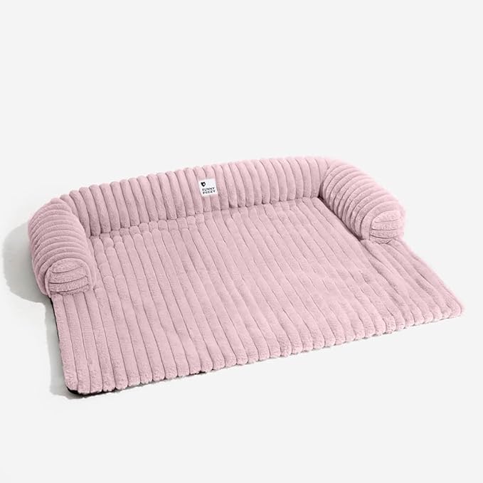 FUNNY FUZZY Pet Couch Cover for Sofa, Calming Dog Bed for Couch, Fluffy Plush Dog Couch Mat for Furniture Protector for Large Medium Small Dogs and Cats, Pink-PawvioPets
