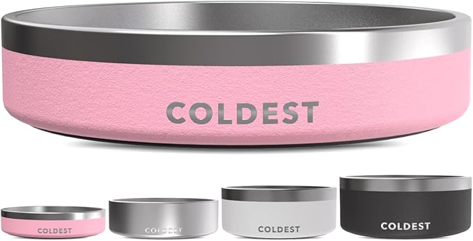 Coldest Dog Bowl - Anti Rust Metal, Non Slip, 3 Layers Insulated Stainless Steel Dog Bowls - Spill Proof & Heavy Duty - Water Bowl for Dogs, Cats & Pets, Dish Washer Safe (21 oz,Cotton Candy Pink)-PawvioPets