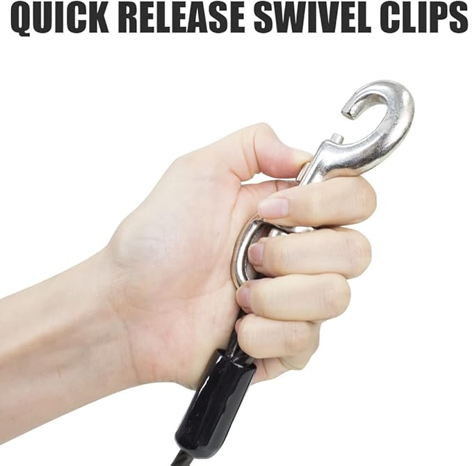 BV Dog Tie Out Cable 25 Feet - Heavy Duty Dog Lead Up to 250 Pounds - Reflective & Rust-Free with Quick Release Swivel Clips & 360° Rotating Clasp - Tangle-Free Dogs Runner for Yard (Grey, Single)-PawvioPets