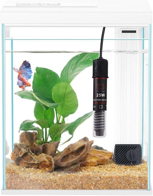 2 Gallon Glass Betta Fish Tank with Heater Filter and Light, Self-Cleaning Small Fish Tank Starter Kits.-PawvioPets