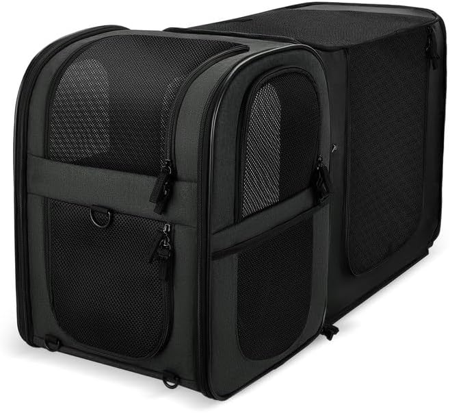 Apollo Walker Pet Carrier Backpack for Large/Small Cats and Dogs, Puppies, Safety Features and Cushion Back Support for Travel, Hiking, Outdoor Use (Black-Expandable)-PawvioPets