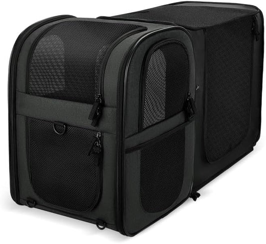 Apollo Walker Pet Carrier Backpack for Large/Small Cats and Dogs, Puppies, Safety Features and Cushion Back Support for Travel, Hiking, Outdoor Use (Black-Expandable)-PawvioPets