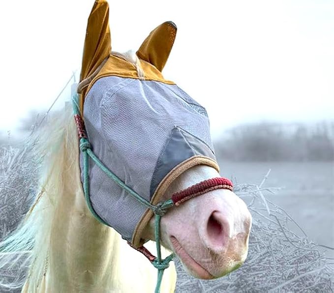 Fly Masks for Horses, 70% Uv-Block, Breathable Fly Mask for Equines, Durable, Comfortable Fit for All-Day Protection, Horse Size (Horse Fly Mask, with Ears)-PawvioPets