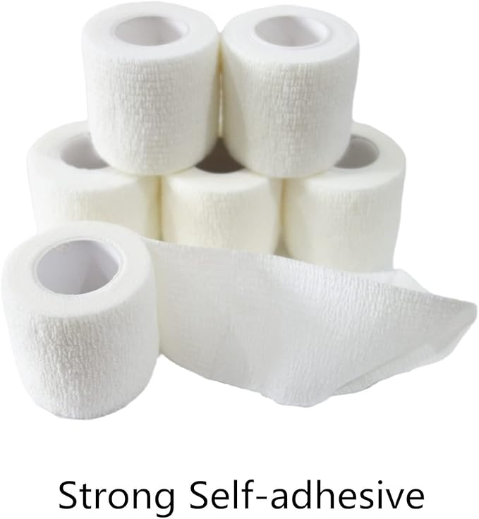 6 Pack 2" x 5 Yards Self Adhesive Bandage Wrap Breathable Cohesive Vet Wrap for Pets, Elastic Self-Adherent Tape for Sports, Wrist, Ankle (White)-PawvioPets