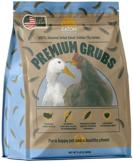 Eaton Pet and Pasture Premium Grubs, USA Grown Dried Black Soldier Fly Larvae, High Calcium Treat for Chickens, Ducks, Wild Birds (5 LB)-PawvioPets
