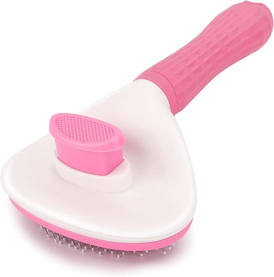 Depets Self Cleaning Slicker Brush, Dog Cat Bunny Pet Grooming Shedding Brush - Easy to Remove Loose Undercoat, Pet Massaging Tool Suitable for Pets with Long or Short Hair Pink-PawvioPets