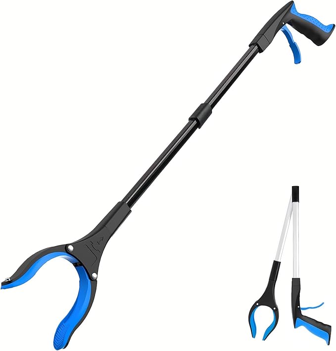 Grabber Reacher Tool - 32” Extra Long Foldable Gripper and Reaching Tool - Heavy Duty Pick Up Stick Grabbers for Seniors, Trash, Surgery Recovery Must Haves Gifts (Black Blue)-PawvioPets