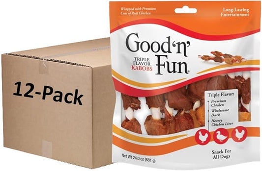 Good'n'Fun Triple Flavored Rawhide Kabobs for Dogs 36 Count (Pack of 12)-PawvioPets