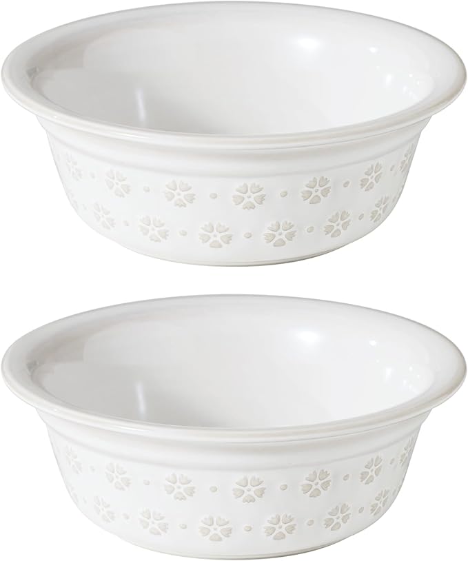 6.3inch Ceramic Set of 2 Dog Bowls, Food and Water Bowls for Small and Medium Dog, 2pcs Basic Dog Bowl, Wide Opening Rounded Edge (2 Bowls, Reactived Glaze -White)-PawvioPets