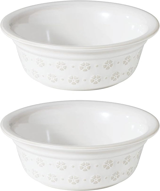 6.3inch Ceramic Set of 2 Dog Bowls, Food and Water Bowls for Small and Medium Dog, 2pcs Basic Dog Bowl, Wide Opening Rounded Edge (2 Bowls, Reactived Glaze -White)-PawvioPets