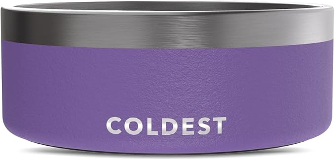 Coldest Dog Bowl - Anti Rust Metal, Non Slip, 3 Layers Insulated Stainless Steel Dog Bowls - Spill Proof & Heavy Duty - Water Bowl for Dogs, Cats & Pets, Dish Washer Safe (64 oz, Galaxy Purple)-PawvioPets