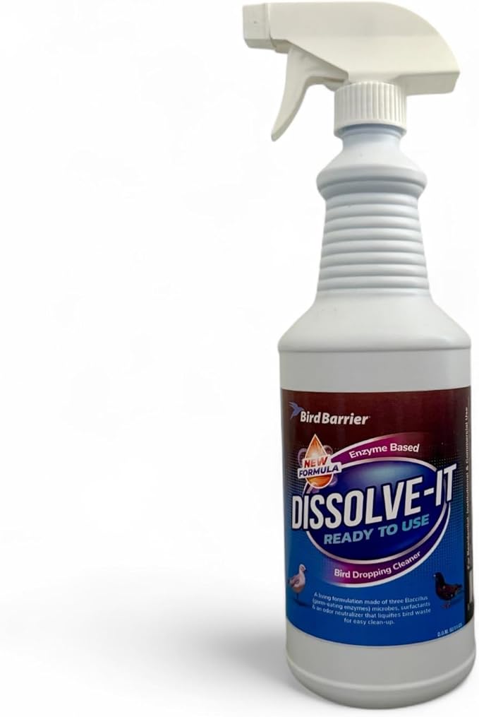 BIRD BARRIER Product Image Dissolve-It Enzyme Cleaner Concentrate |1 Quart Ready to use | Bird Dropping Remover, Pet Urine & Odor Eliminator for Carpets, Hardwood Floors, Drains & Grease Traps-PawvioPets