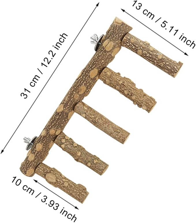 Bird Parrot Ladder Perch for Cage, Nature Wooden Bird Bridge Exercise Stands Parrot Climbing Chewing Toys for Small Animal-PawvioPets