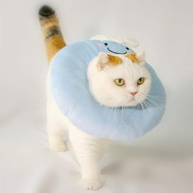 Adjustable Cat Recovery Collar Soft,Cute Pet E-Collar Neck Cone After Surgery Wound Healing Protective Cone Fit for Kitties, Small Dogs(ELC05-whale-l)-PawvioPets