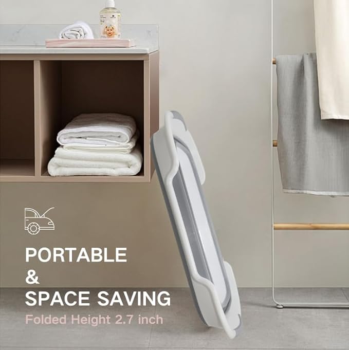 Collapsible Pet Bathtub with Water Drain Plug, Foldable Bathtub for Puppy Small Dogs Cats, Portable & Space Saving Design, BPA Free, Grey-PawvioPets