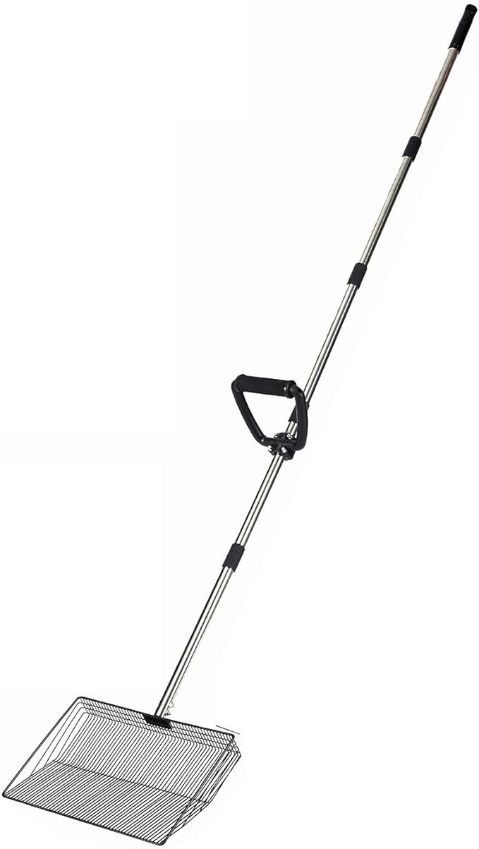 15 Inch Large Chicken coop Scoop with Ergonomic Grip Adjustable Long Handle (24-64") Chicken Poop Scooper Sifting Shovel rake Stainless Steel Metal coop Scoop (L/15 INCH)-PawvioPets
