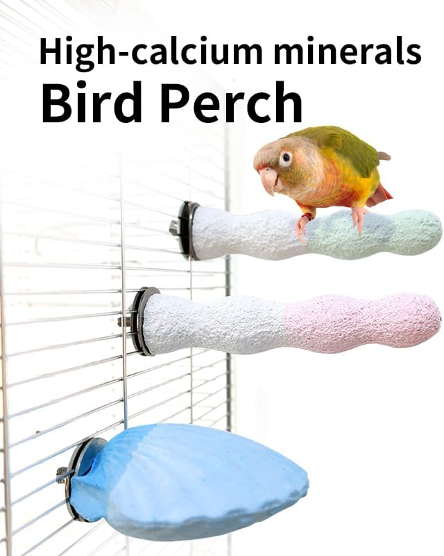 Bird Perches for Cage, Abrasive Surface High Calcium Mineral Parrot Perch Stand - Bird Nail File for Claw & Beak Health, Colorful Ceramic Bird Cage Accessories (Pink, Coral)-PawvioPets