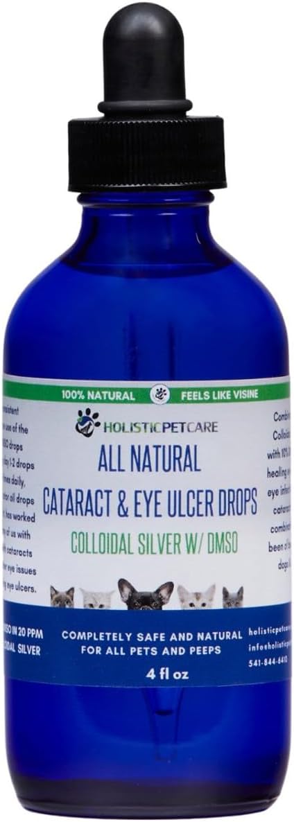 Eye Ulcer Drops - Colloidal Silver with DMSO Eye Drops for Dogs & Cat Eye Infections & Irritations - Eye Care Solution Reduces Cataracts - All Natural Pet Eye Health Care (4 oz)-PawvioPets