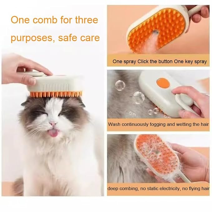 4-in-1 Cat Steam Brush Cat and Dog Anti-Static steam Brush with Spray for Massaging,cleaning,Shedding,Grooming,New Rechargeable Pet Grooming Brushes(cream khaki)-PawvioPets