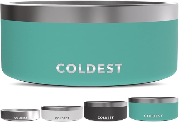 Coldest Dog Bowl - Anti Rust Metal, Non Slip, 3 Layers Insulated Stainless Steel Dog Bowls - Spill Proof & Heavy Duty - Water Bowl for Dogs, Cats & Pets, Dish Washer Safe (100 oz, Terraform Green)-PawvioPets