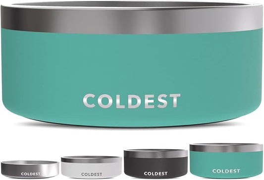 Coldest Dog Bowl - Anti Rust Metal, Non Slip, 3 Layers Insulated Stainless Steel Dog Bowls - Spill Proof & Heavy Duty - Water Bowl for Dogs, Cats & Pets, Dish Washer Safe (100 oz, Terraform Green)-PawvioPets
