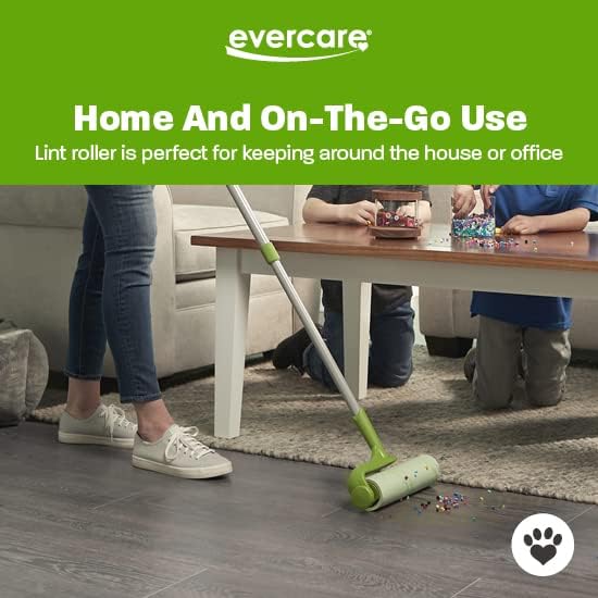 Evercare Pet Mega Lint Roller Value Pack with Two 50-Sheet Refills - Includes Refillable Lint Roller, Adhesive Sheets, Versatile Cleaning Uses, Home and On-The-Go Use, Extendable Handle-PawvioPets