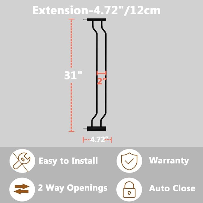 Fairy Baby Safety Gate 4.72 inch Extension for Walk Through Baby Gate Auto Close Child Safety Gates Extension Black-PawvioPets