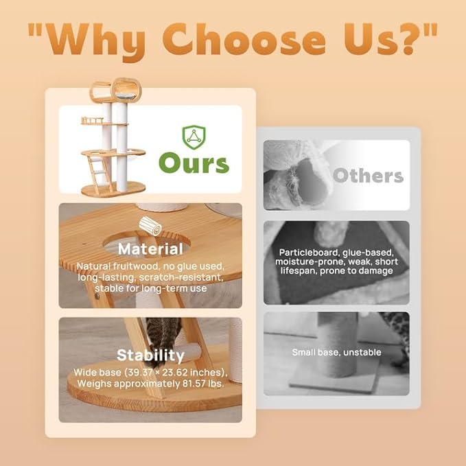 63.6'' Modern Cat Tree Indoor, Solid Wood Cat Tree with Scratching Post for Multi-Cat Families, Tall Cat Tower with Auxiliary Stairs, Huge Condo for Large Cats-PawvioPets