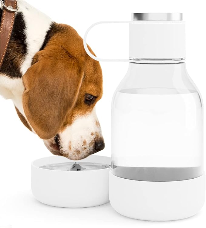 Asobu Buddy Bottle a Stainless Steel Insulated Water Bottle for with Removable Dog Water Bowl and Dog Food and Treat Storage Bowl (White, Tritan 50 oz Water Bottle with Bowl)-PawvioPets