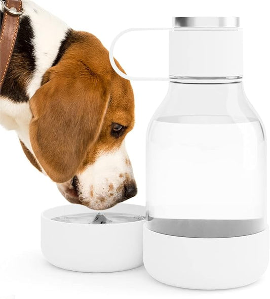 Asobu Buddy Bottle a Stainless Steel Insulated Water Bottle for with Removable Dog Water Bowl and Dog Food and Treat Storage Bowl (White, Tritan 50 oz Water Bottle with Bowl)-PawvioPets