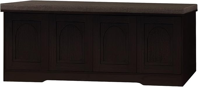 DINZI LVJ Shoe Bench, Entryway Storage Bench with Doors, Cushion, 2-Tier Shoe Rack with 8-Cubby, 47.2”L x 13.8”W Shoe Organizer Cabinet, Adjustable Shelf, Living Room, Bedroom, Espresso-PawvioPets