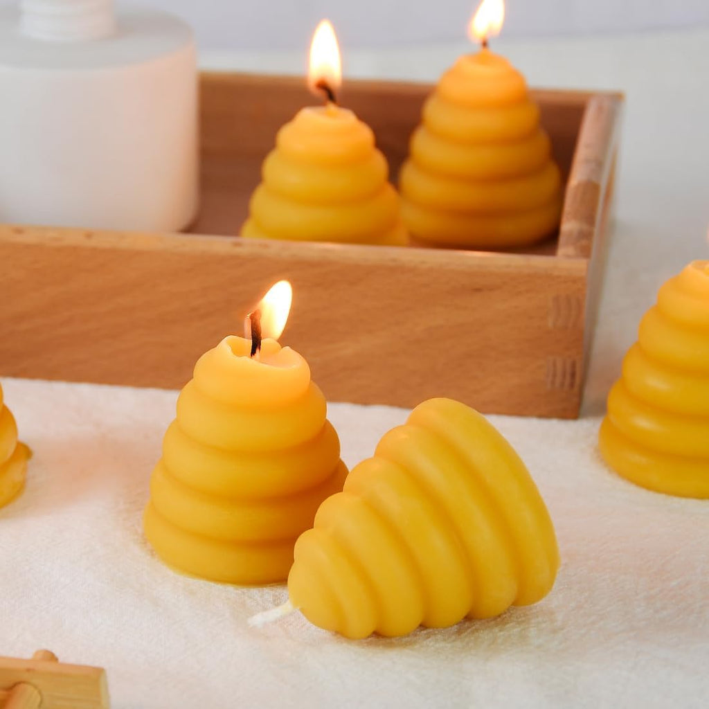 Pack of 12 Beeswax Votive Candles - Beehive Shape Novelty Candle, Perfect Thank You Gift for Mom & Wife or Guest Gifts for Baby Shower bee Theme - Yellow