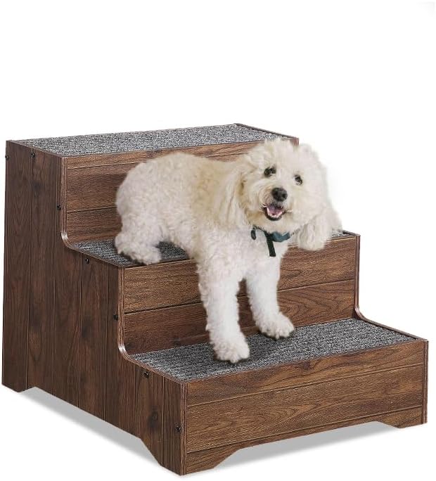 beeNbkks Furniture Style Dog Stairs, Pet Steps for Small Dogs and Cats, Wooden Non-Slip Pet Ladder for Elderly Injured Pets Short Legged Puppy to Reach Couch Sofa High Bed Windowsill-PawvioPets