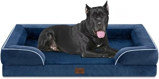 Comfort Expression XXL Orthopedic Dog Beds, Waterproof Orthopedic Foam Extra Large Dogs Beds, Washable Dog Sofa Beds with Removable Cover & Non-Slip Bottom(XX-Large,Navy Blue)-PawvioPets