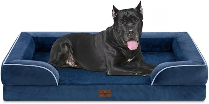 Comfort Expression XXL Orthopedic Dog Beds, Waterproof Orthopedic Foam Extra Large Dogs Beds, Washable Dog Sofa Beds with Removable Cover & Non-Slip Bottom(XX-Large,Navy Blue)-PawvioPets