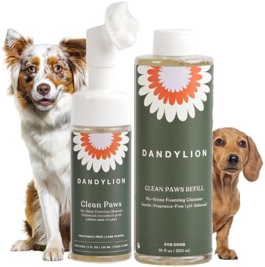 Dandylion Clean Paws Value Set – No‑Rinse Foaming Paw Cleaner with Built‑in Brush + 10 fl oz Refill-PawvioPets