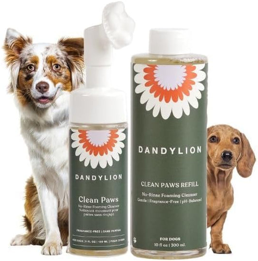 Dandylion Clean Paws Value Set – No‑Rinse Foaming Paw Cleaner with Built‑in Brush + 10 fl oz Refill-PawvioPets