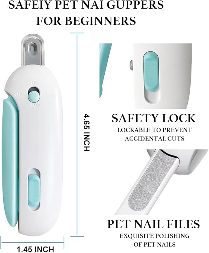 Adjustable Aperture Pet Blue Nail Clippers, Cat and Puppy Nail Trimmer with Grinding Nail File, Recommended by Pet Groomers, Safe to Avoid Over-Trimming, Professional Pet Nail Clippers for Beginners-PawvioPets