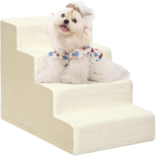 Dog Stairs for Small Dogs,17.5" H,4-Step Dog Steps for High Bed Couch and Sofa,Pet Stairs for Dogs and Cats Climbing with Non-Slip Bottom and Washable Cover,Beige-PawvioPets