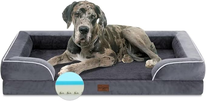 Comfort Expression Dog Beds Memory Foam, XXL Orthopedic Waterproof Dogs Beds, Giant Washable Dog Beds with Bolster & Removable Cover(XX-Large,Leaden Grey)-PawvioPets