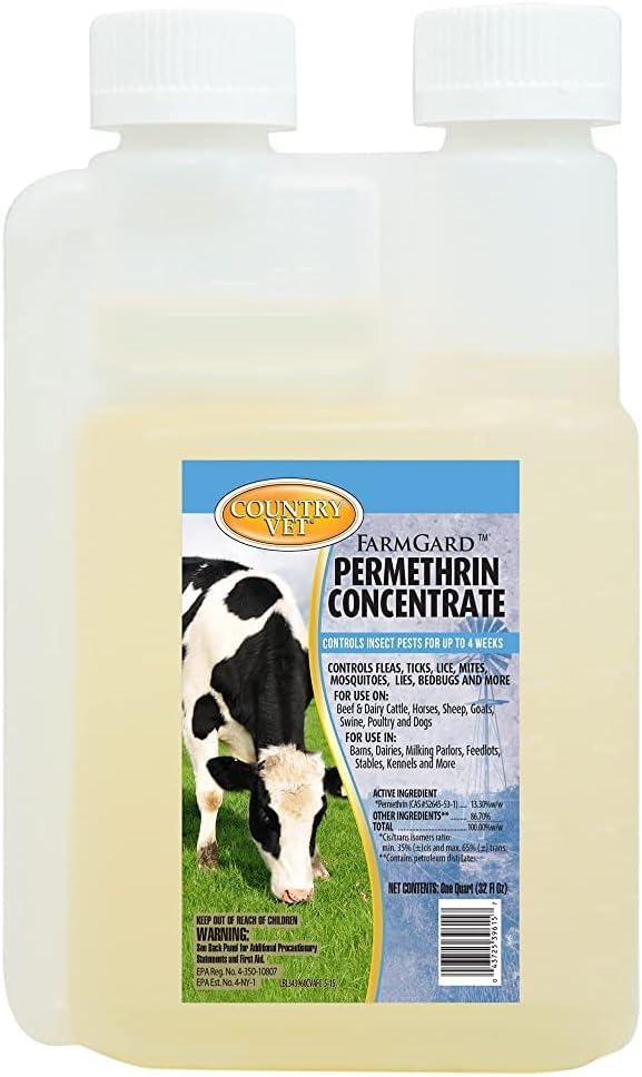FarmGard Permethrin Concentrate - 32 Ounce (Case of 6) 343961CVA - Gets Rid of Flies, Mosquitoes, Silverfish, Cockroaches, Fleas, Millipedes, Gnats, Fruit Flies, Ticks, Lice, Spiders-PawvioPets