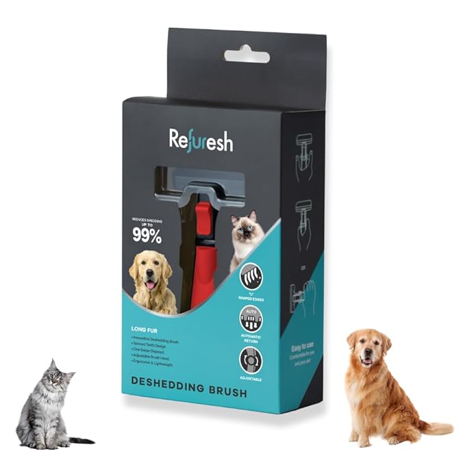 Deshedding Dog Brush for Long Hair (Medium,Red) – Gentle Deshedding tool for Dogs & Cats – Reduces shedding, without damaging topcoat. Removes Loose Fur & Dead Undercoat.-PawvioPets