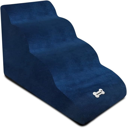 Dog Stairs, 4-Step Non-Slip Pet Ramp, High Resilience Sponge, Dark Blue-PawvioPets