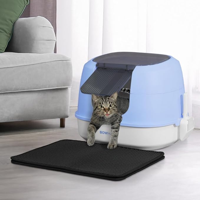 Detachable Cat Litter Box with Lid, 3-in-1 Cat Toilet of Cats, Large Space Anti-Leakage Cat Litter Box with Scoop, Cat Mat & Odor Fitter, Blue-PawvioPets