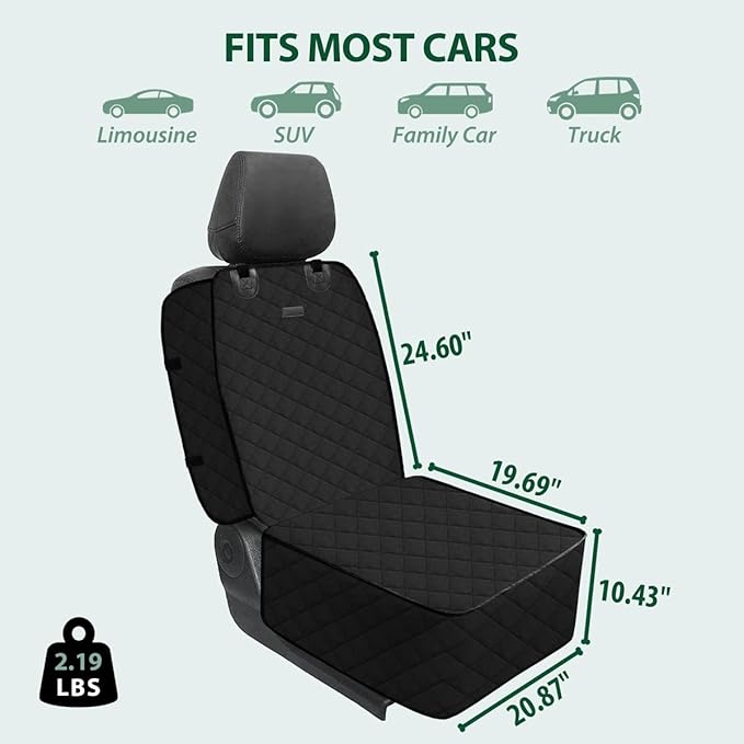 Dog Car Front Seat Cover with Side Flaps & Buckle Straps for Pet, 100% Waterproof 600D Oxford Single Seat Protector Heavy Duty Quilted Scratch Proof, Universal Size for SUV Truck, Black-PawvioPets