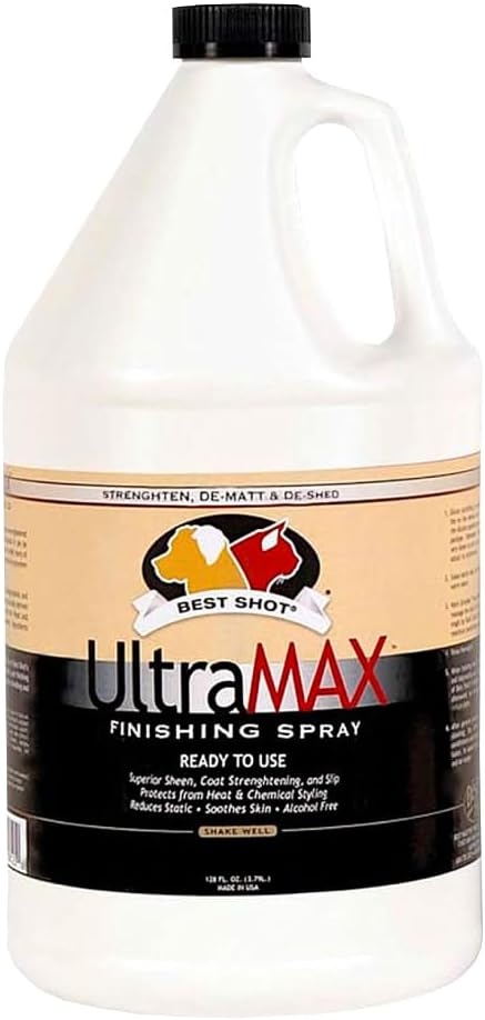 Best Shot UltraMAX Pro Finishing Spray, Ideal Detangler Spray for Pets, Hydrating and Soothing Pet Grooming Spray, for Dogs and Cats, 1.1 Gallon-PawvioPets