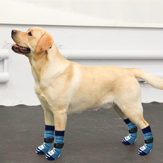 BEAUTYZOO Anti Slip Dog Socks for Small Medium Large Dogs,Paw Protector with Grips for Hardwood Floor Hot/Cold Pavement,Traction Control 3 Pairs AntiTwist Dog Shoes to Prevent Licking for Senior Dog-PawvioPets