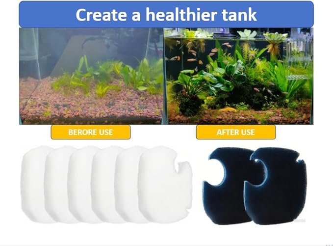 Compa tible with AMOSIJOY 172/225/265 GPH Tank Filters, 6 Pack of White Fine Filter Pads + 2 Coarse Sponge Inserts for PondForse Aquarium Filters (8 Pads Total)-PawvioPets