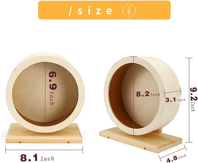 antiai Hamster Wooden Silent Wheel, Small Animal Exercise Wheel Accessories, Quiet Spinner Hamster Running Wheels Toys for Hamsters,Guinea Pig, Gerbils, Mice and Other Small Pets,8.2' Medium Size-PawvioPets
