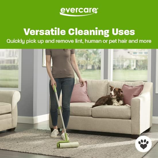 Evercare Pet Mega Lint Roller Value Pack with Two 50-Sheet Refills - Includes Refillable Lint Roller, Adhesive Sheets, Versatile Cleaning Uses, Home and On-The-Go Use, Extendable Handle-PawvioPets